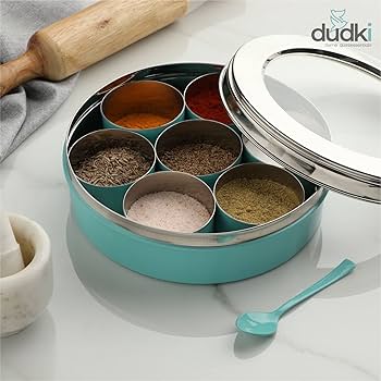 Amazon.com: DUDKI Homes Stainless Steel Masala Box, Spice Box